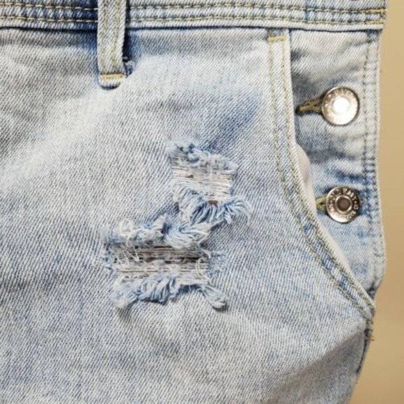 Old Navy Women’s Denim Overalls Shortalls Small Light Wash High Rise‎ Destroyed - Picture 3 of 7